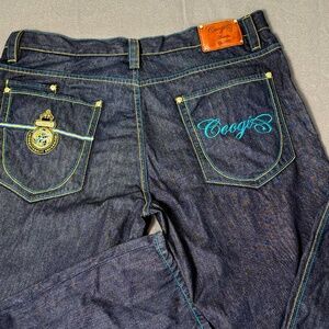 Coogi Embroidered Jeans Dark Wash Men’s Streetwear Hip Hop Y2K Style